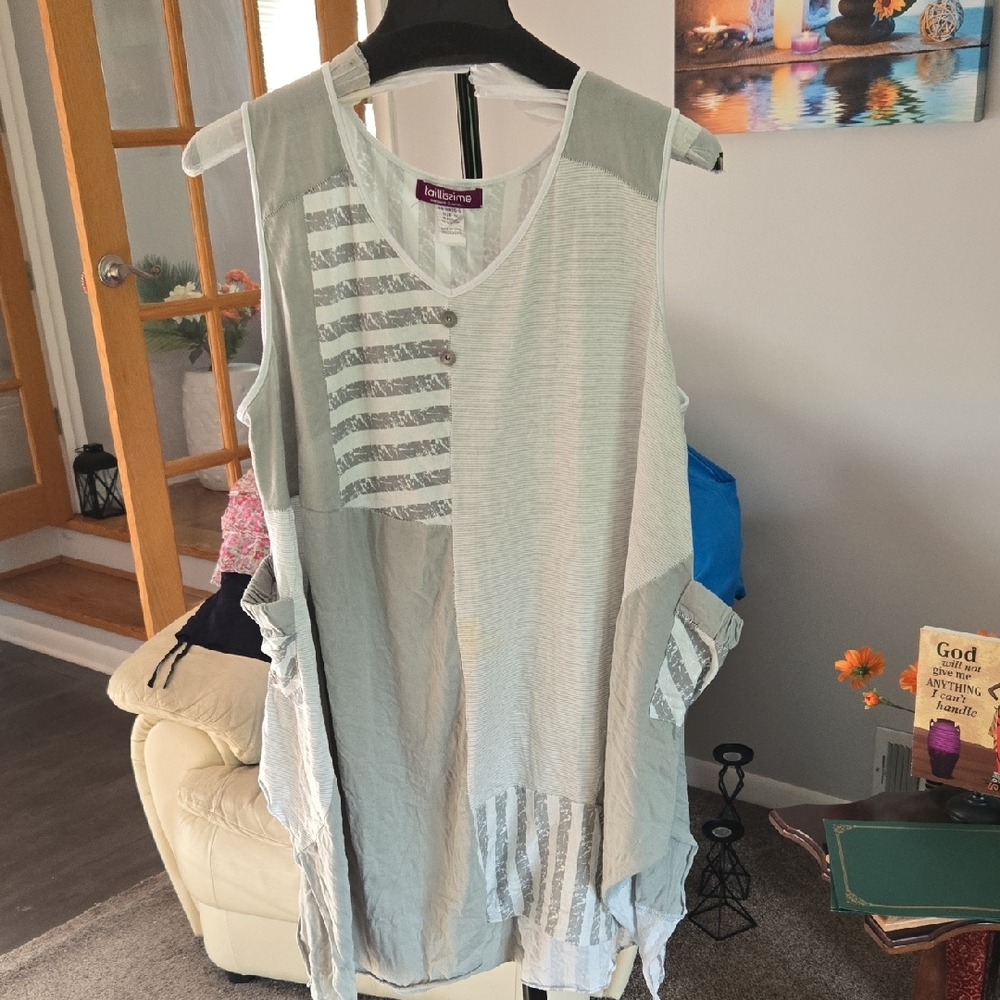 Women's Patchwork Tank Top - Green and Gray.   🩶    Size 1X